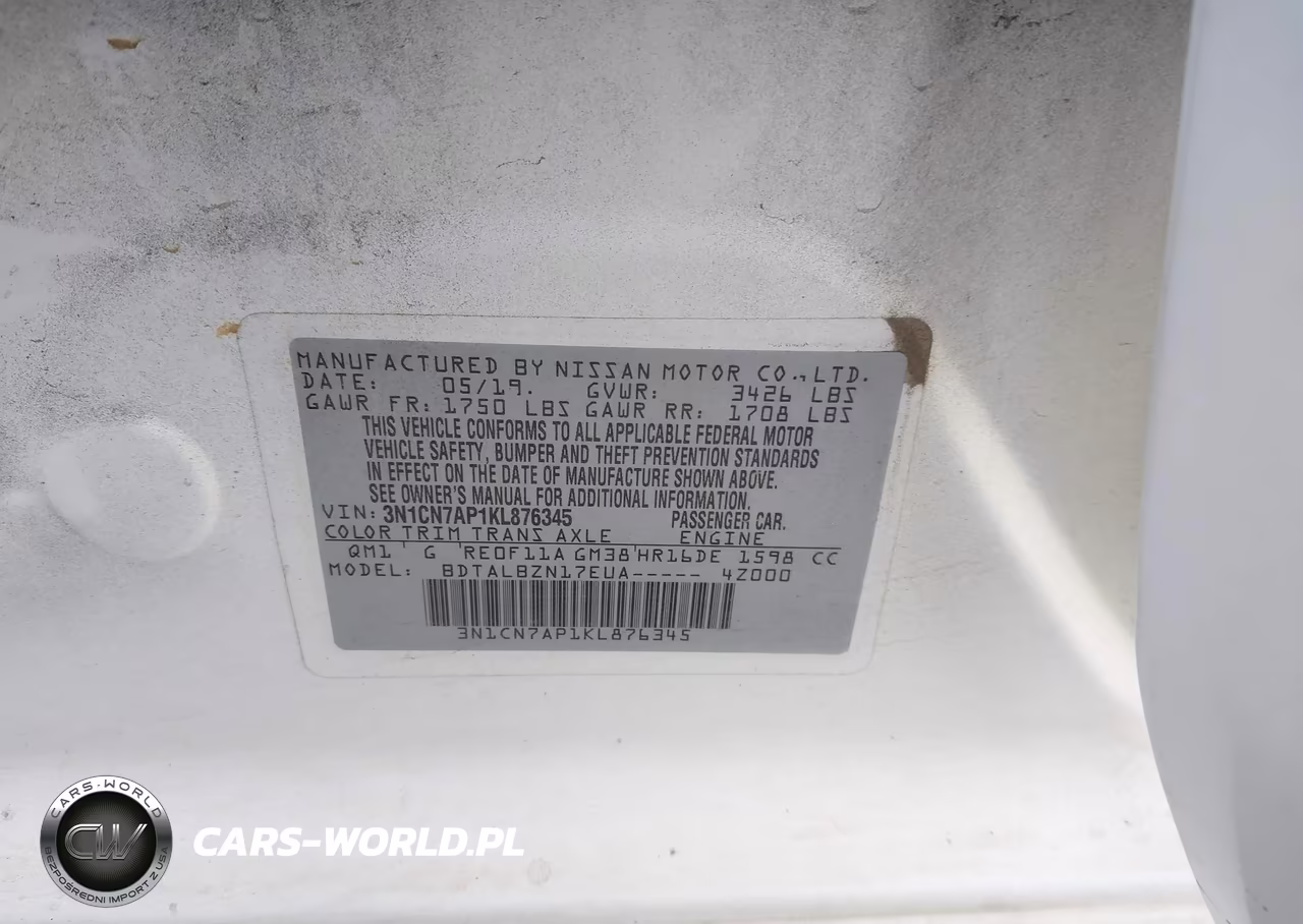 2019 Nissan Versa 1.6 Sv VIN:3N1CN7AP1KL876345 - 9