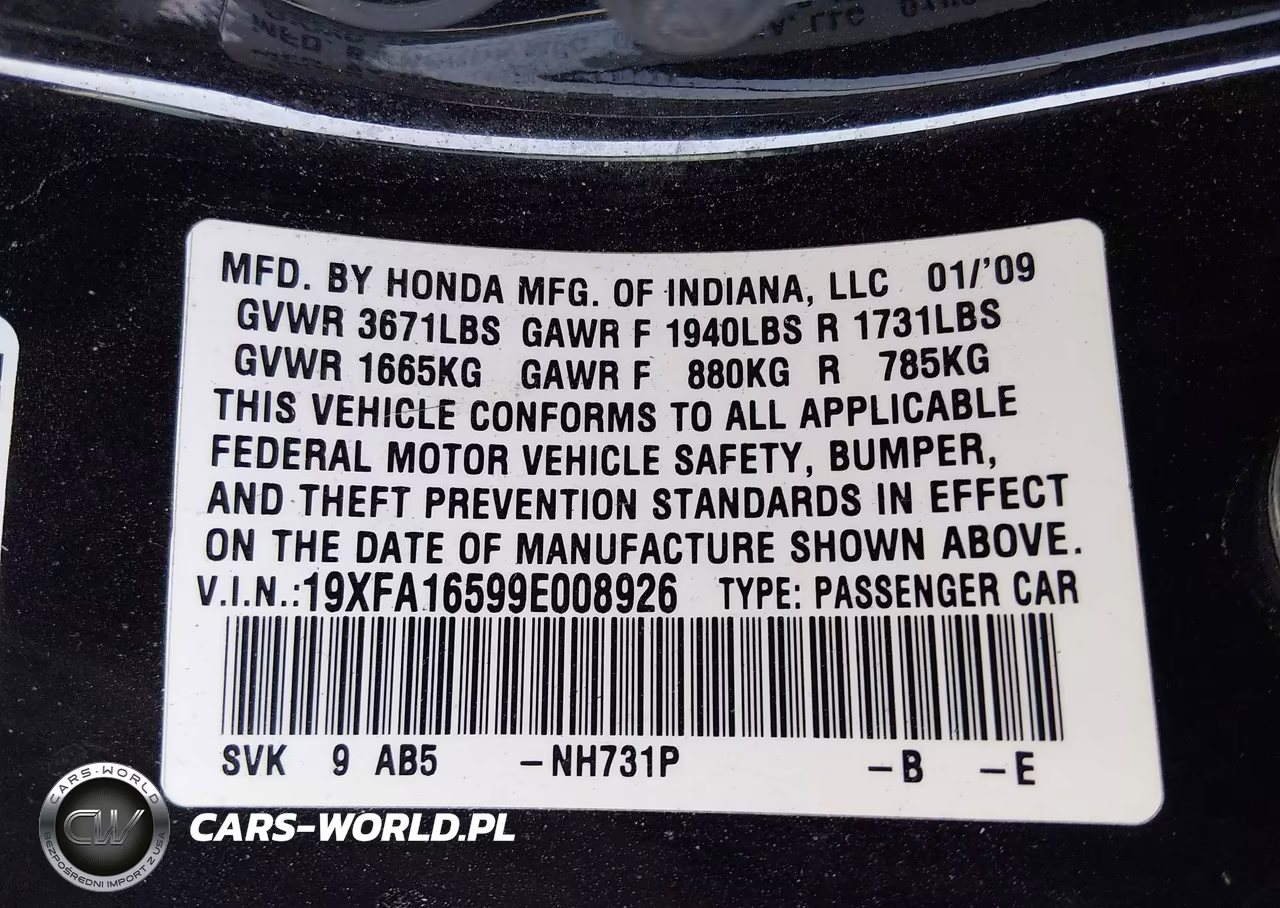 2009 Honda Civic Lx VIN:19XFA16599E008926 - 9