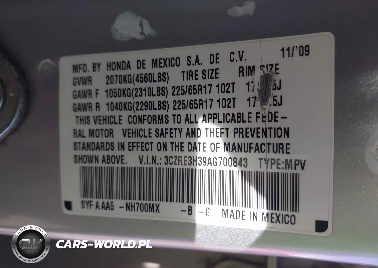 2010 Honda Cr-V Lx VIN:3CZRE3H39AG700843 - 9