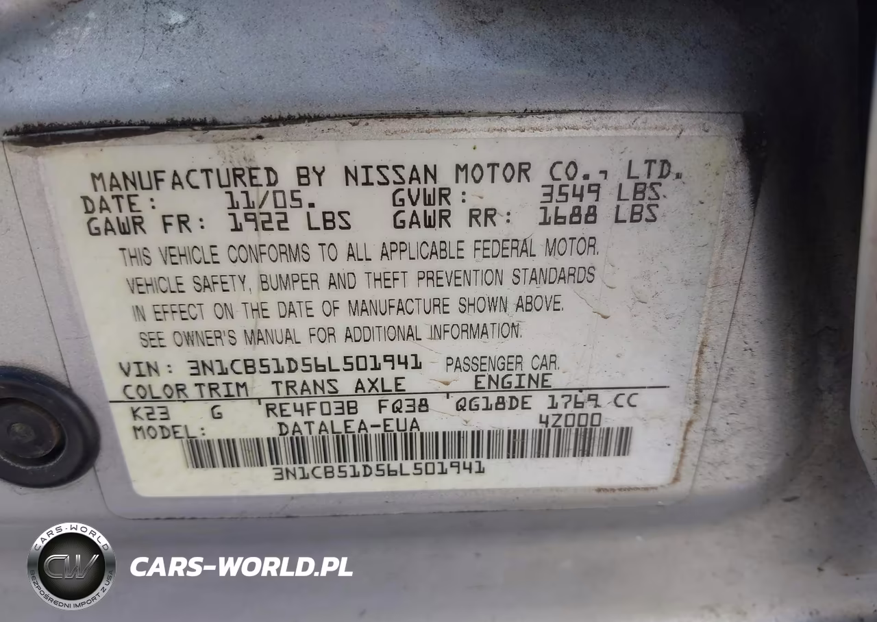 2006 Nissan Sentra 1.8S VIN:3N1CB51D56L501941 - 9
