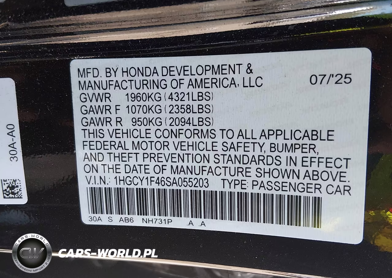 2025 Honda Accord Se VIN:1HGCY1F46SA055203 - 9