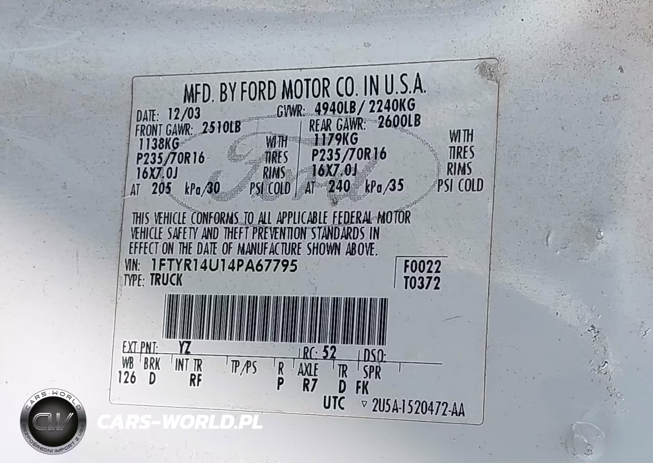 2004 Ford Ranger Edge-Tremor-Xl-Xlt VIN:1FTYR14U14PA67795 - 9