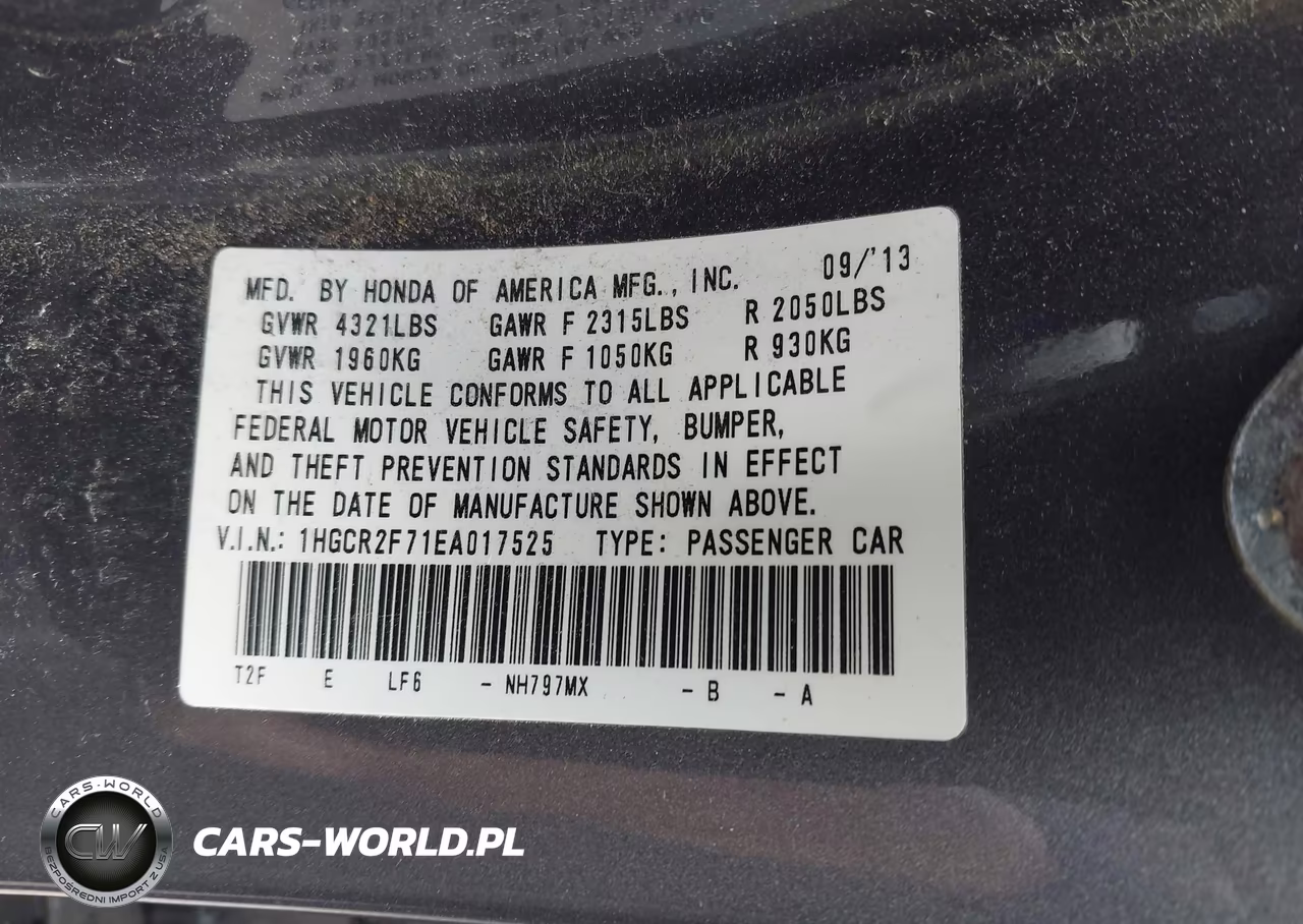 2014 Honda Accord Ex VIN:1HGCR2F71EA017525 - 9