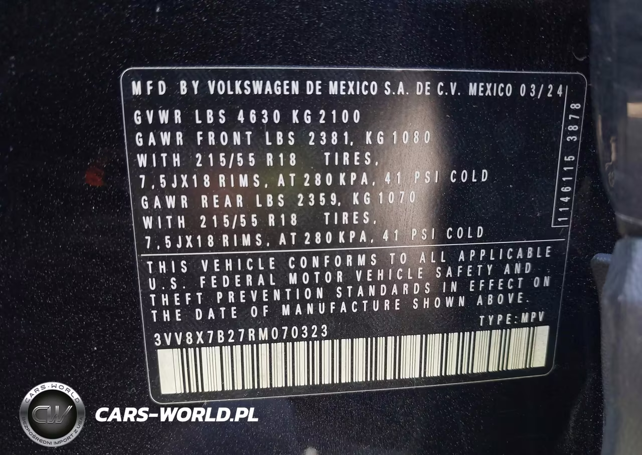 2024 Volkswagen Taos 1.5T S VIN:3VV8X7B27RM070323 - 9