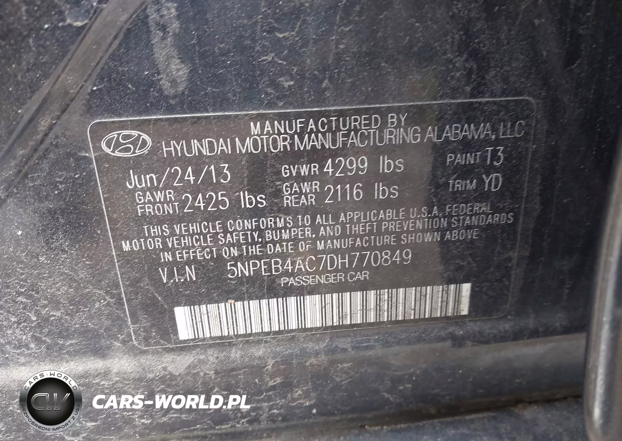 2013 Hyundai Sonata Gls VIN:5NPEB4AC7DH770849 - 9