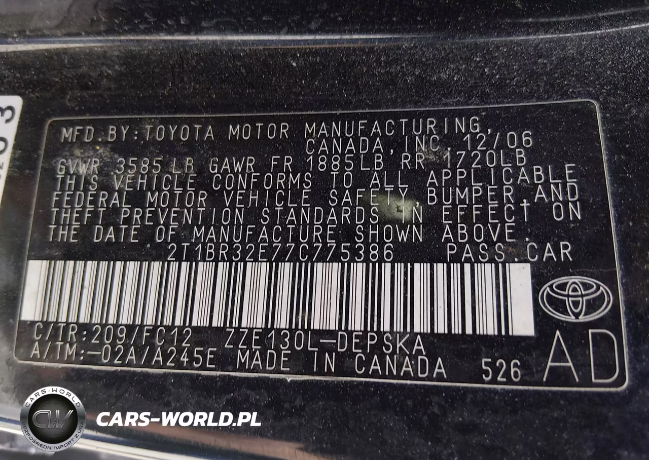 2007 Toyota Corolla S VIN:2T1BR32E77C775386 - 9