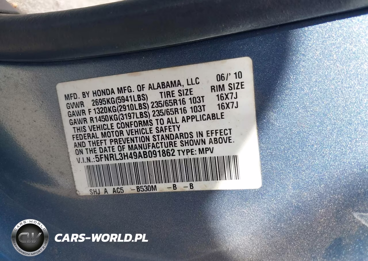 2010 Honda Odyssey Ex VIN:5FNRL3H49AB091862 - 9