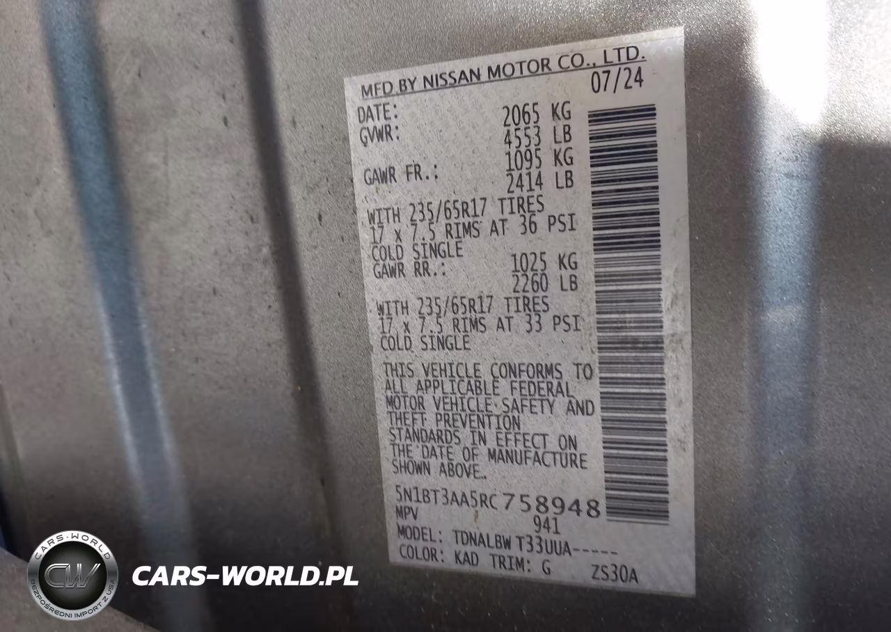 2024 Nissan Rogue S Fwd VIN:5N1BT3AA5RC758948 - 9
