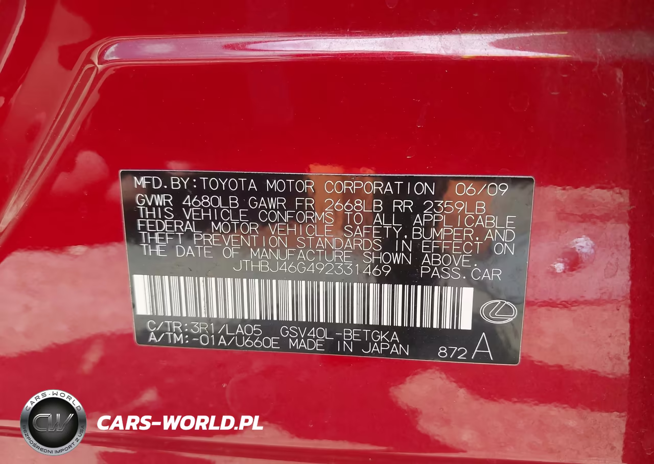 2009 Lexus Es 350 VIN:JTHBJ46G492331469 - 9