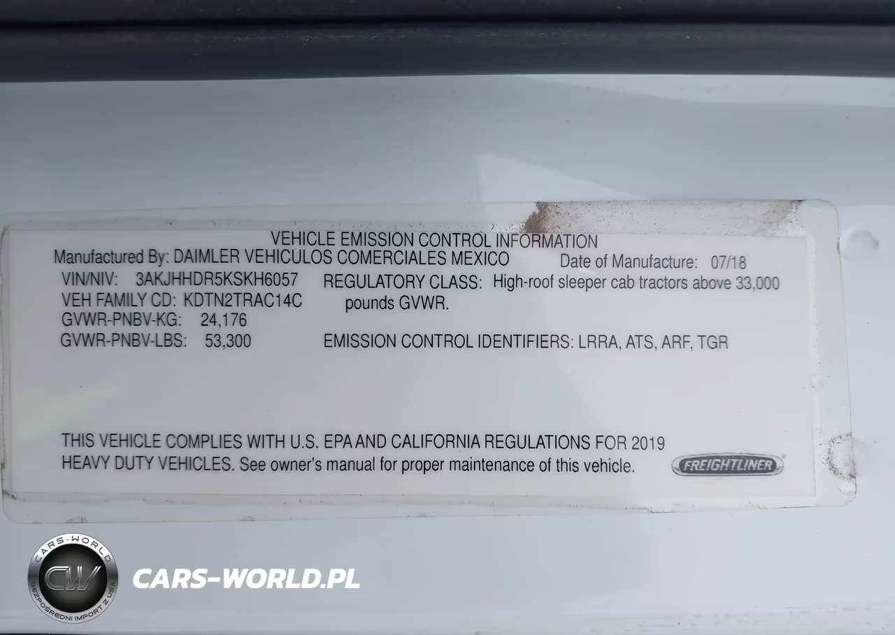 2019 Freightliner New Cascadia 126 VIN:3AKJHHDR5KSKH6057 - 8
