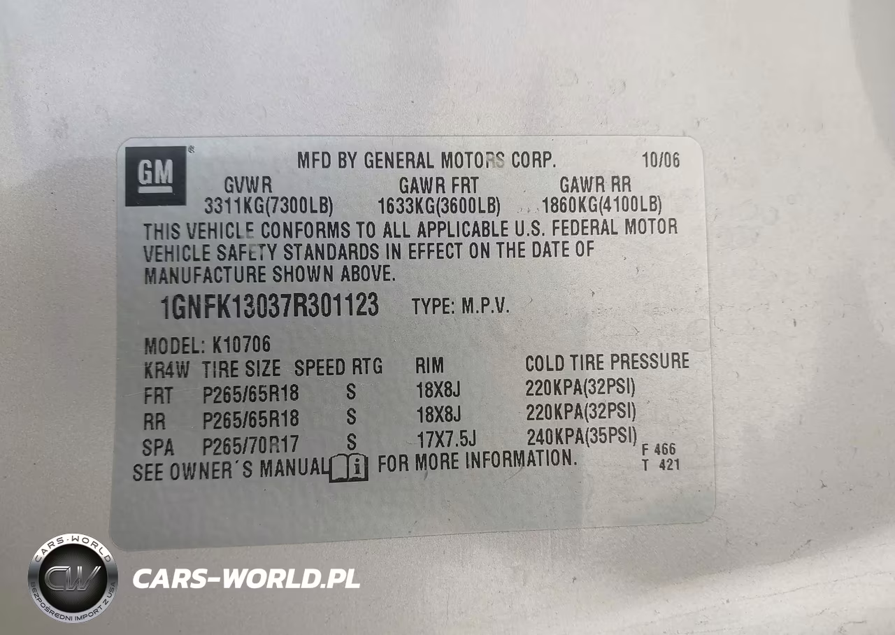 2007 Chevrolet Tahoe Lt VIN:1GNFK13037R301123 - 9