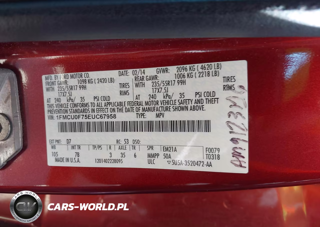 2014 Ford Escape S VIN:1FMCU0F75EUC67958 - 9