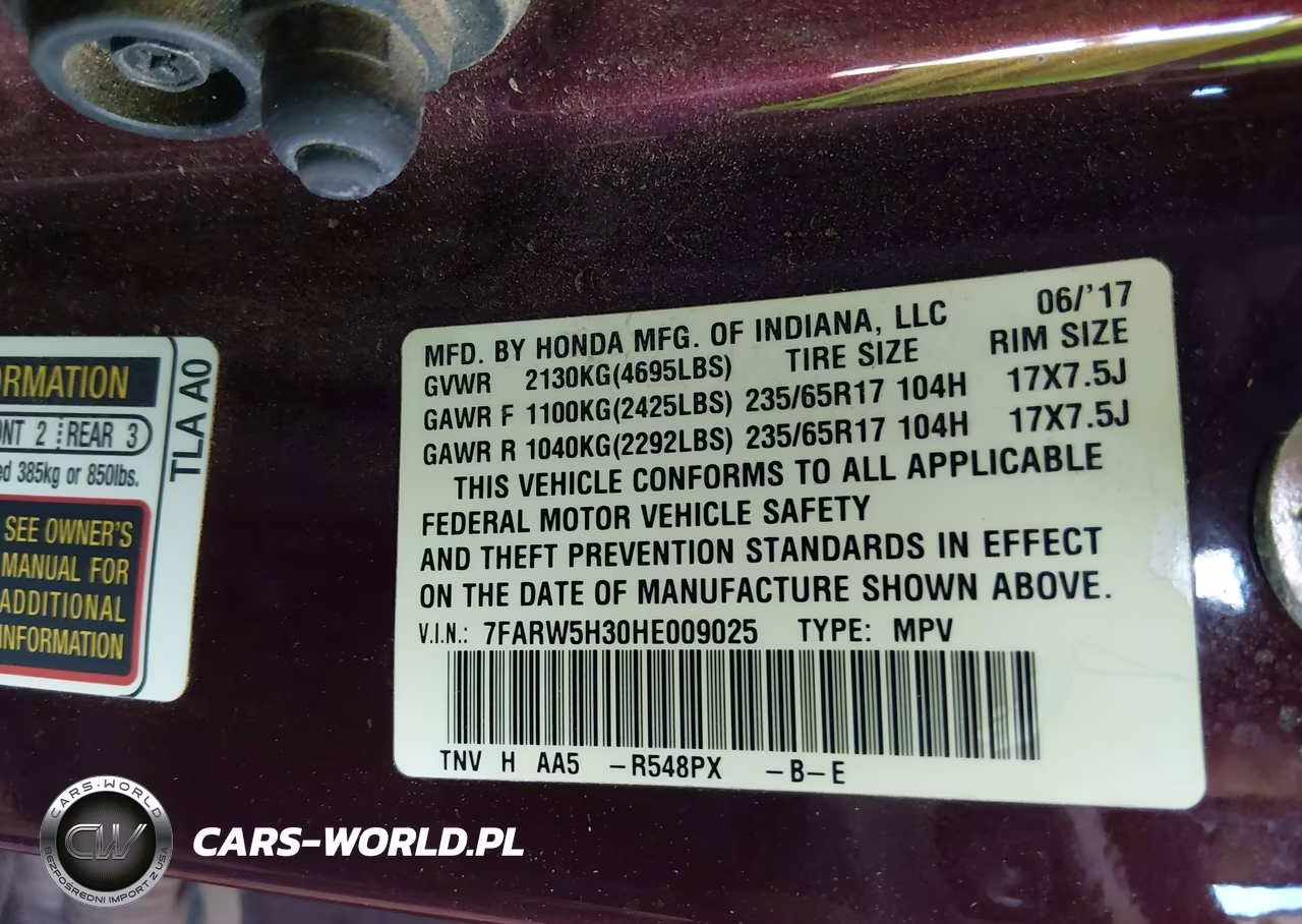 2017 Honda Cr-V Lx VIN:7FARW5H30HE009025 - 9