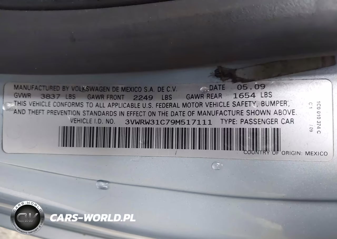 2009 Volkswagen New Beetle 2.5L VIN:3VWRW31C79M517111 - 9