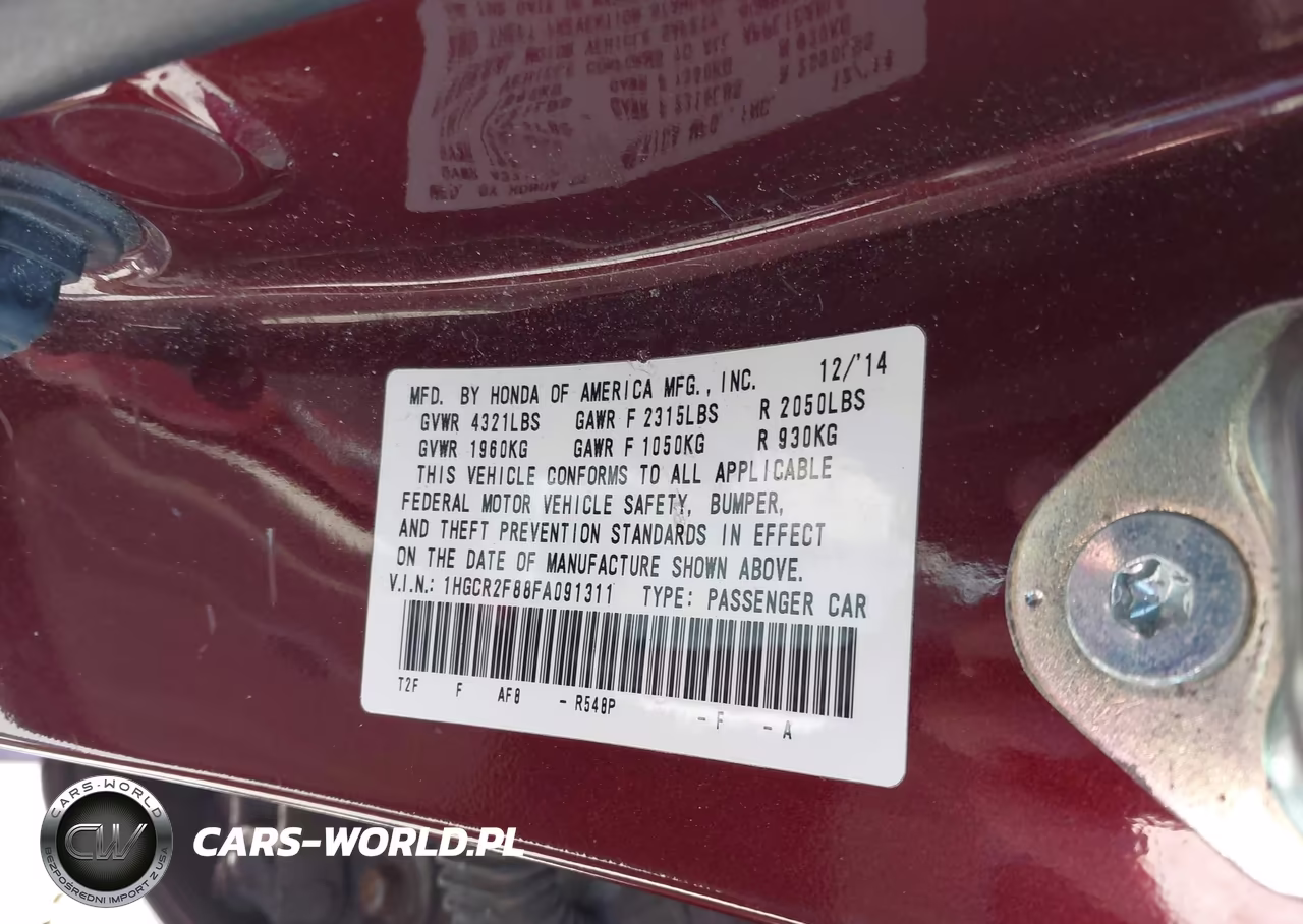 2015 Honda Accord Ex-L VIN:1HGCR2F88FA091311 - 9