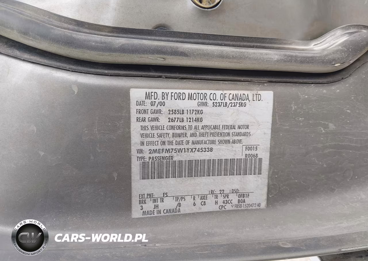 2000 Mercury Grand Marquis Ls VIN:2MEFM75W1YX745338 - 9