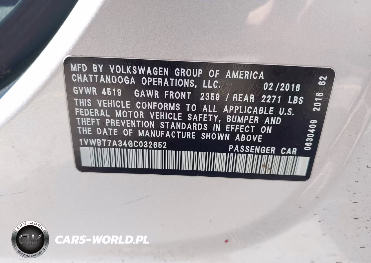 2016 Volkswagen Passat 1.8T Se VIN:1VWBT7A34GC032652 - 9