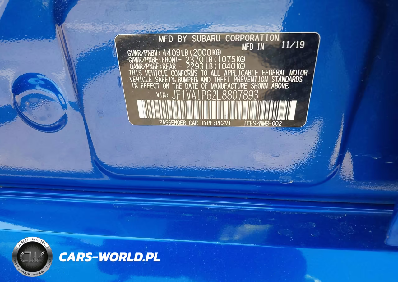 2020 Subaru Wrx Limited VIN:JF1VA1P62L8807893 - 9