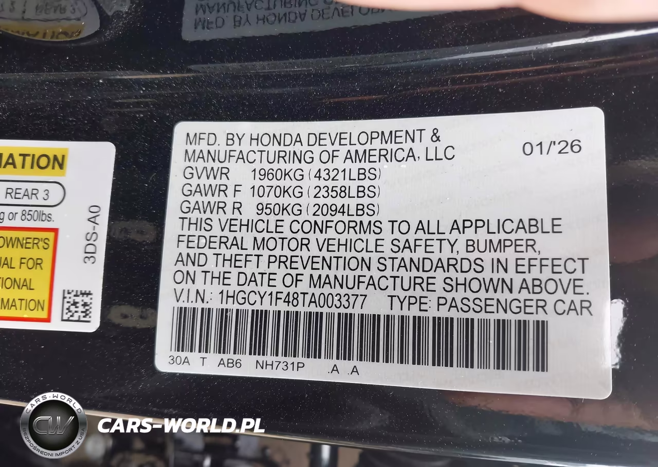 2026 Honda Accord Se VIN:1HGCY1F48TA003377 - 9