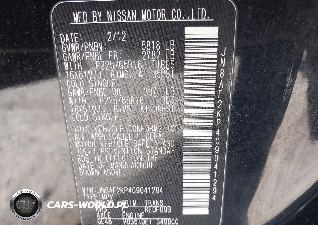 2012 Nissan Quest S VIN:JN8AE2KP4C9041294 - 9
