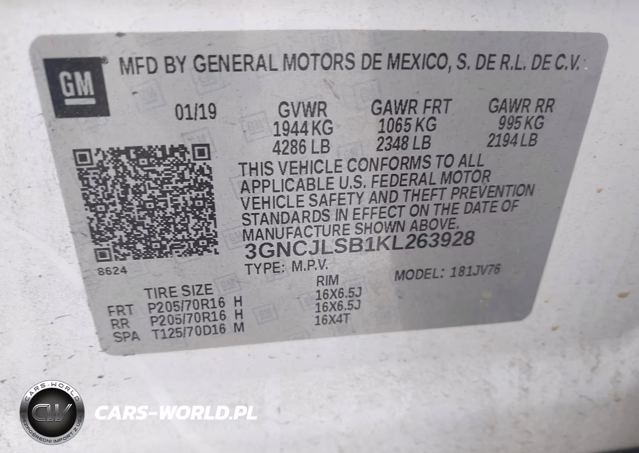 2019 Chevrolet Trax Lt VIN:3GNCJLSB1KL263928 - 9