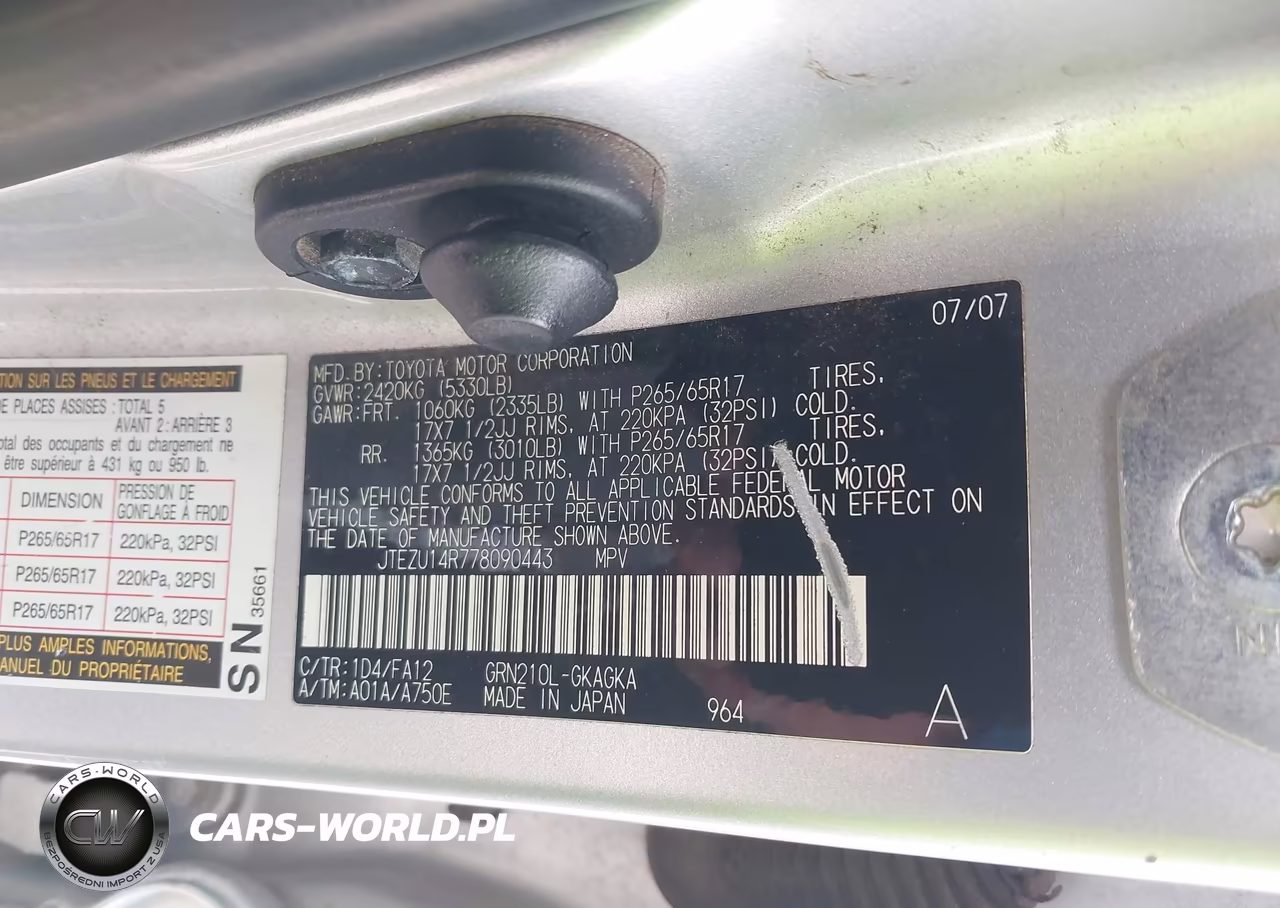 2007 Toyota 4Runner Sr5 V6 VIN:JTEZU14R778090443 - 9