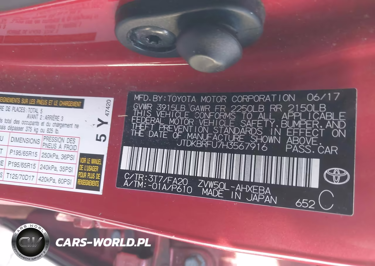 2017 Toyota Prius Two VIN:JTDKBRFU7H3567916 - 9