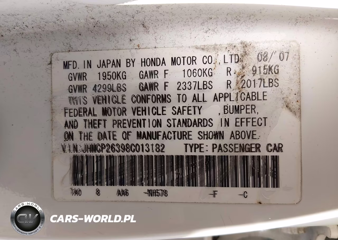 2008 Honda Accord 2.4 Lx VIN:JHMCP26398C013182 - 9