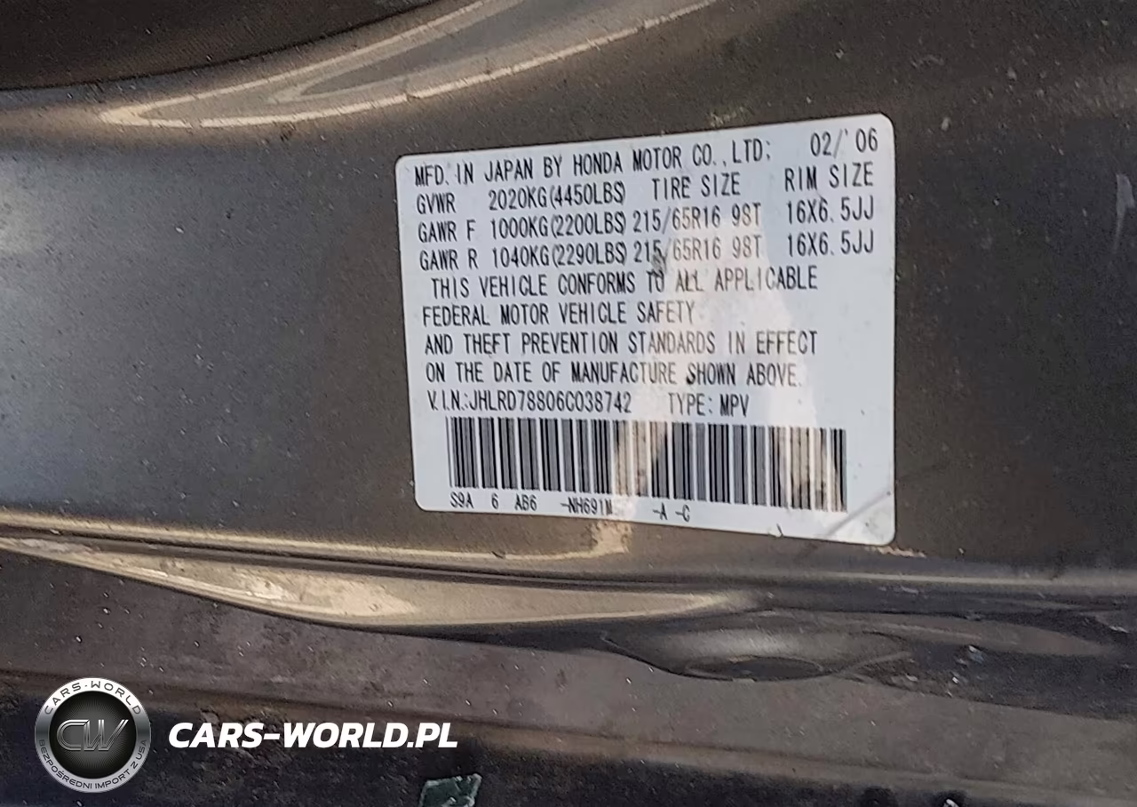 2006 Honda Cr-V Ex VIN:JHLRD78806C038742 - 9