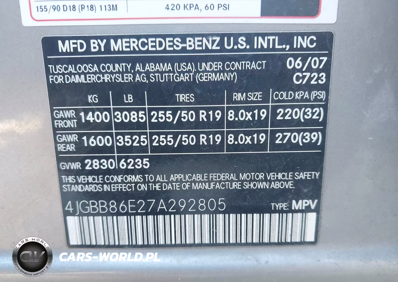 2007 Mercedes-Benz Ml 350 4Matic VIN:4JGBB86E27A292805 - 9