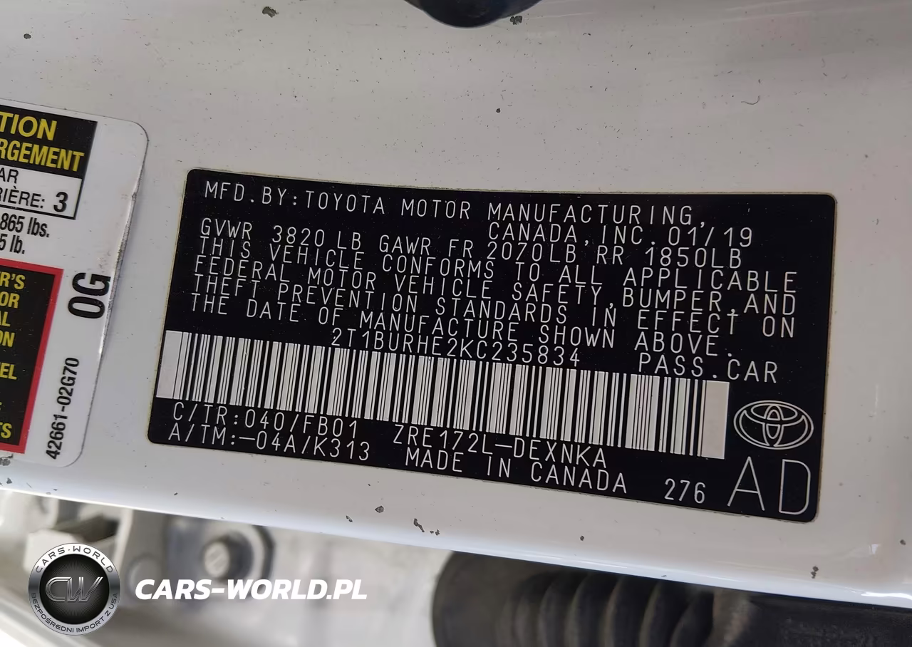 2019 Toyota Corolla Le VIN:2T1BURHE2KC235834 - 9