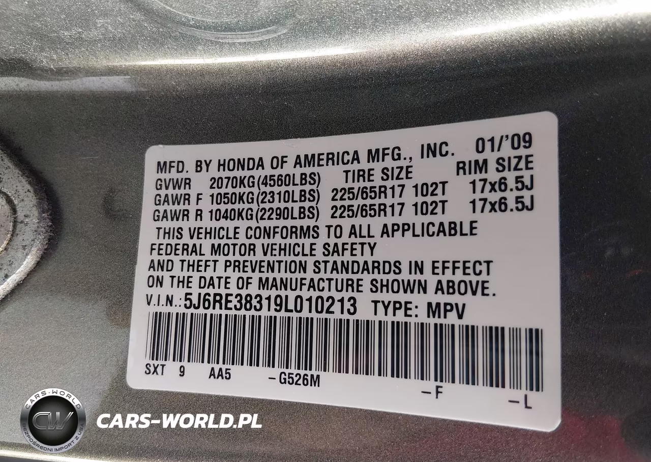2009 Honda Cr-V Lx VIN:5J6RE38319L010213 - 9