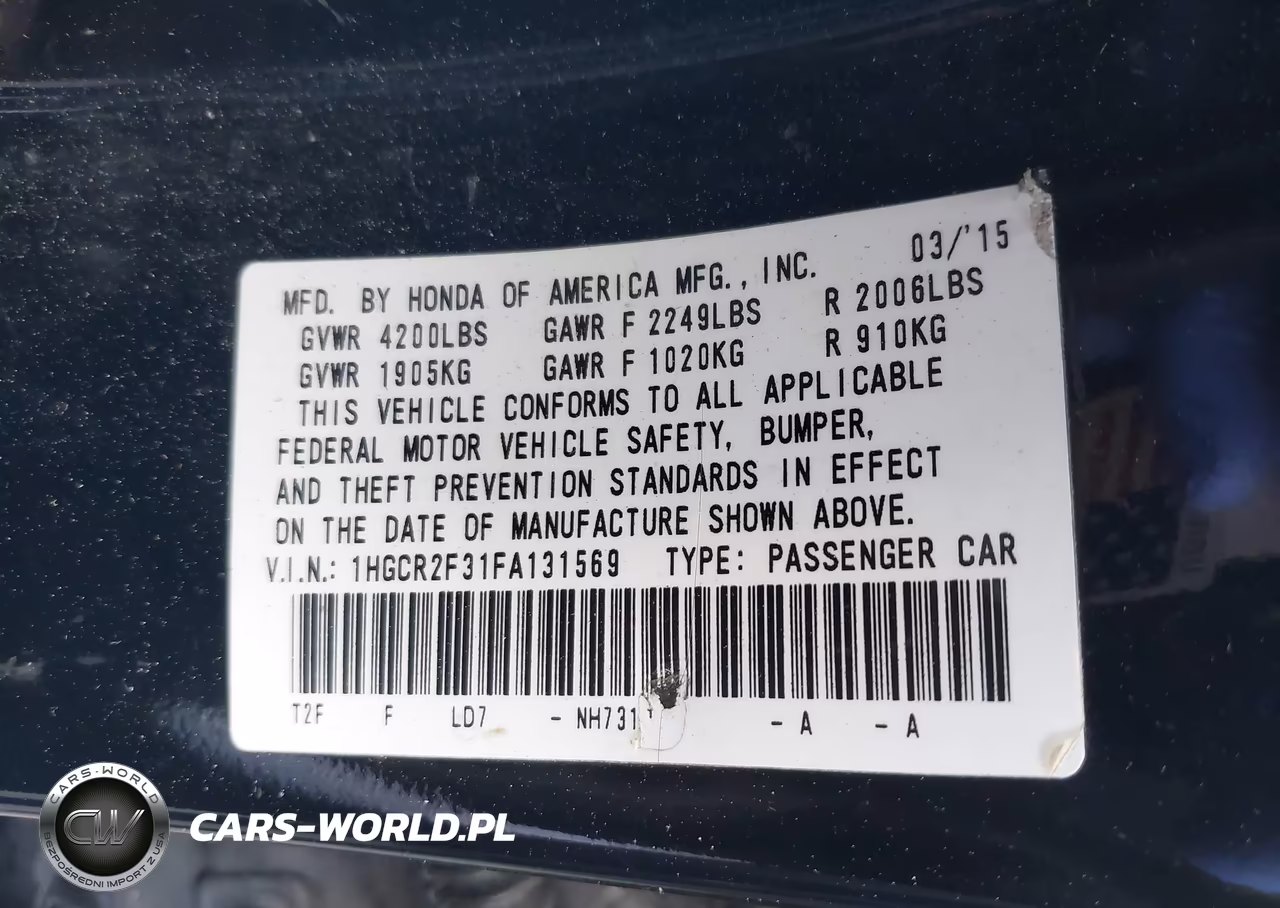 2015 Honda Accord Lx VIN:1HGCR2F31FA131569 - 9