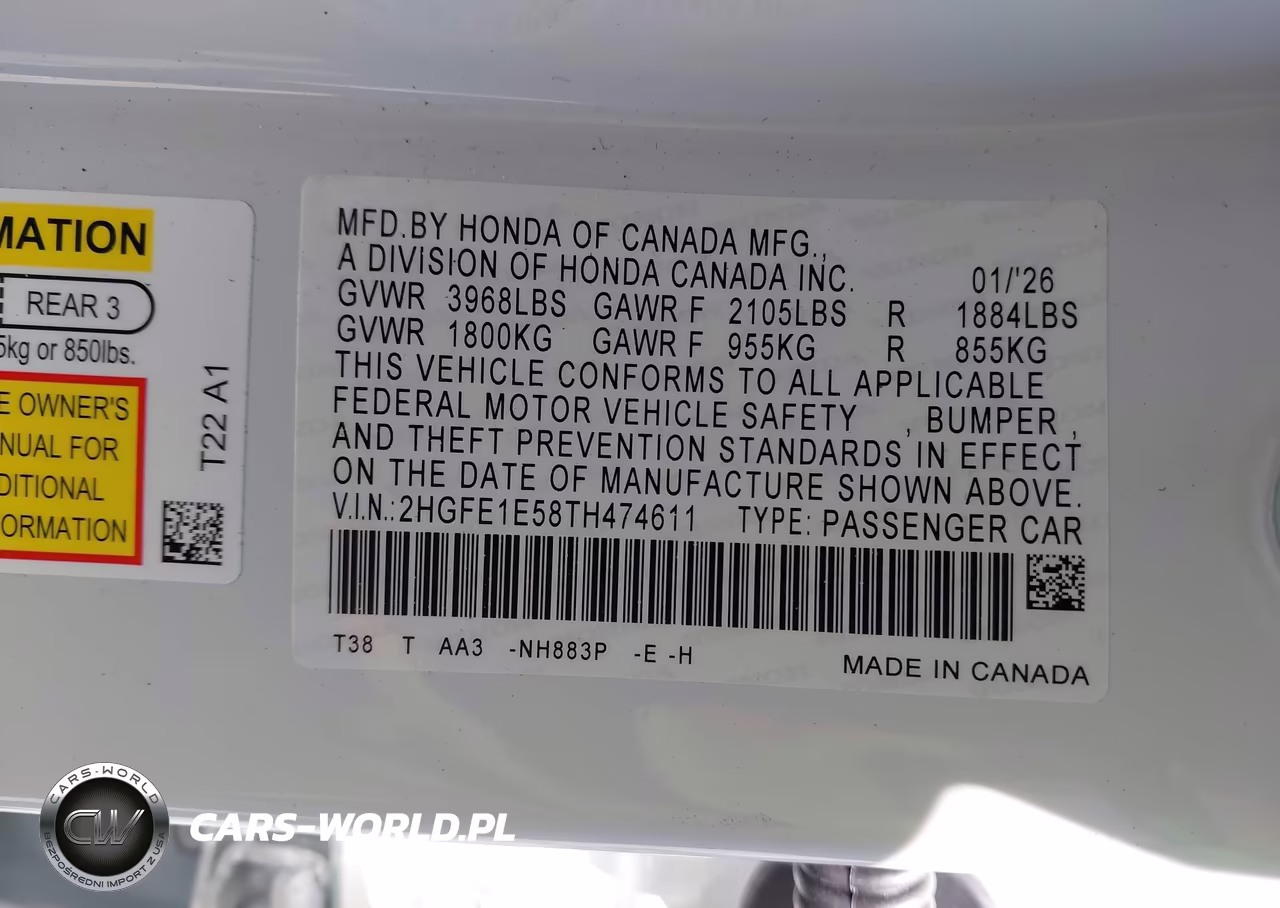 2026 Honda Civic Si Sedan VIN:2HGFE1E58TH474611 - 9