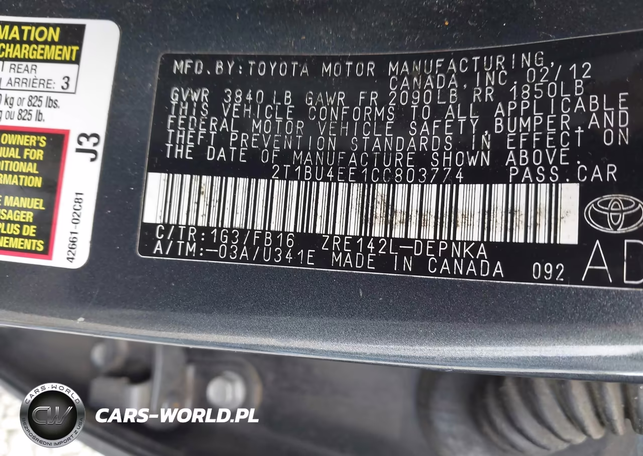 2012 Toyota Corolla Base VIN:2T1BU4EE1CC803774 - 9