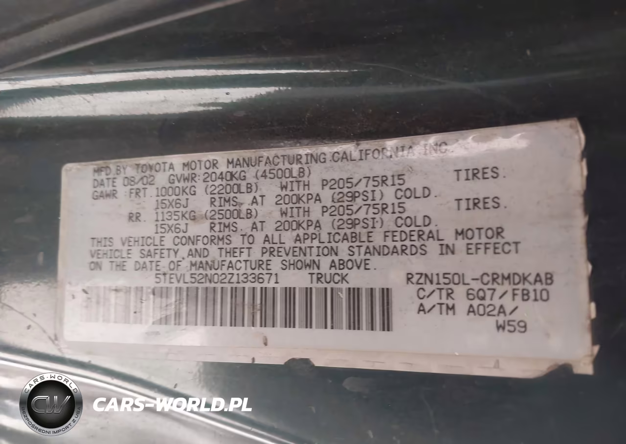 2002 Toyota Tacoma VIN:5TEVL52N02Z133671 - 9