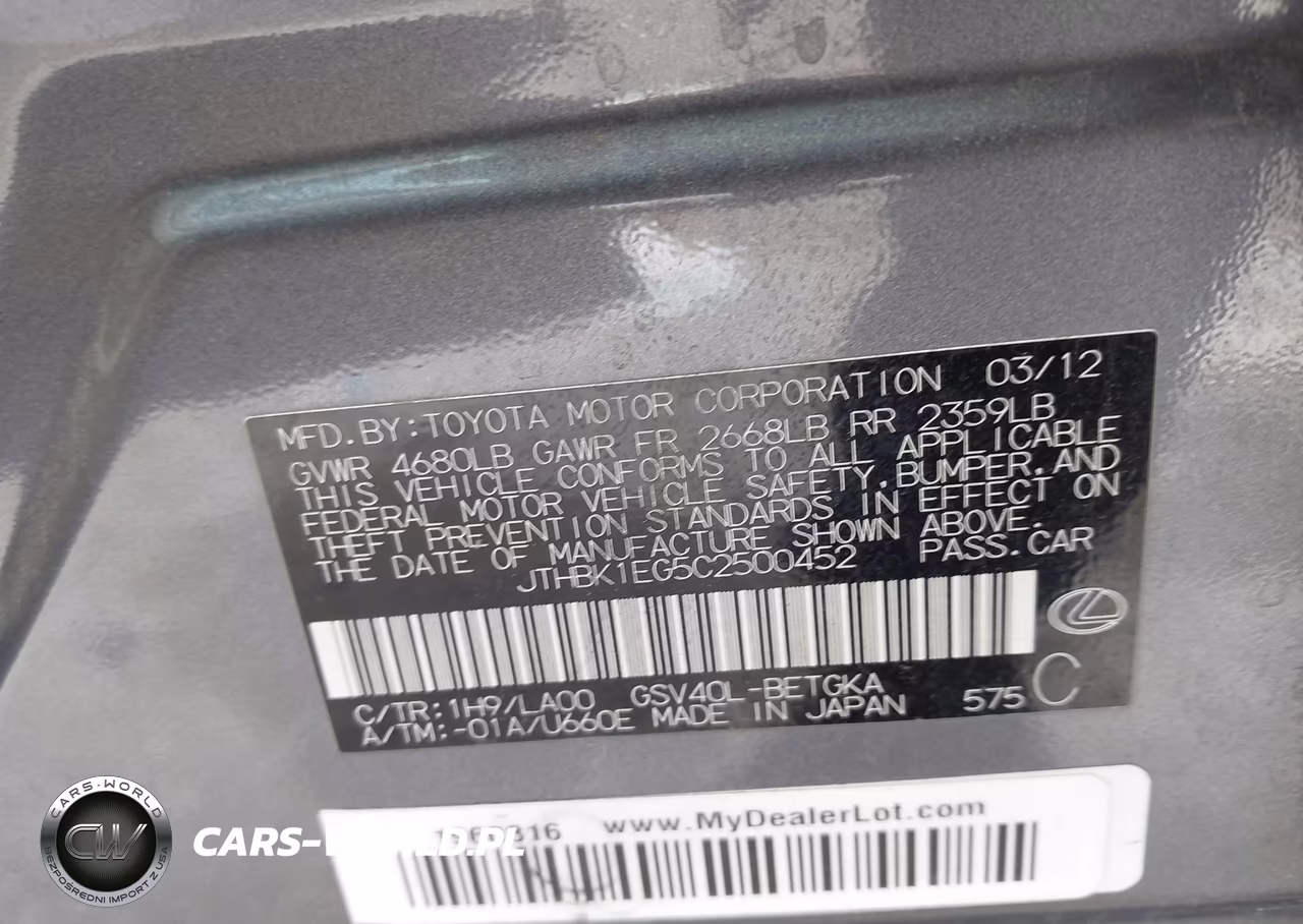 2012 Lexus Es 350 VIN:JTHBK1EG5C2500452 - 9