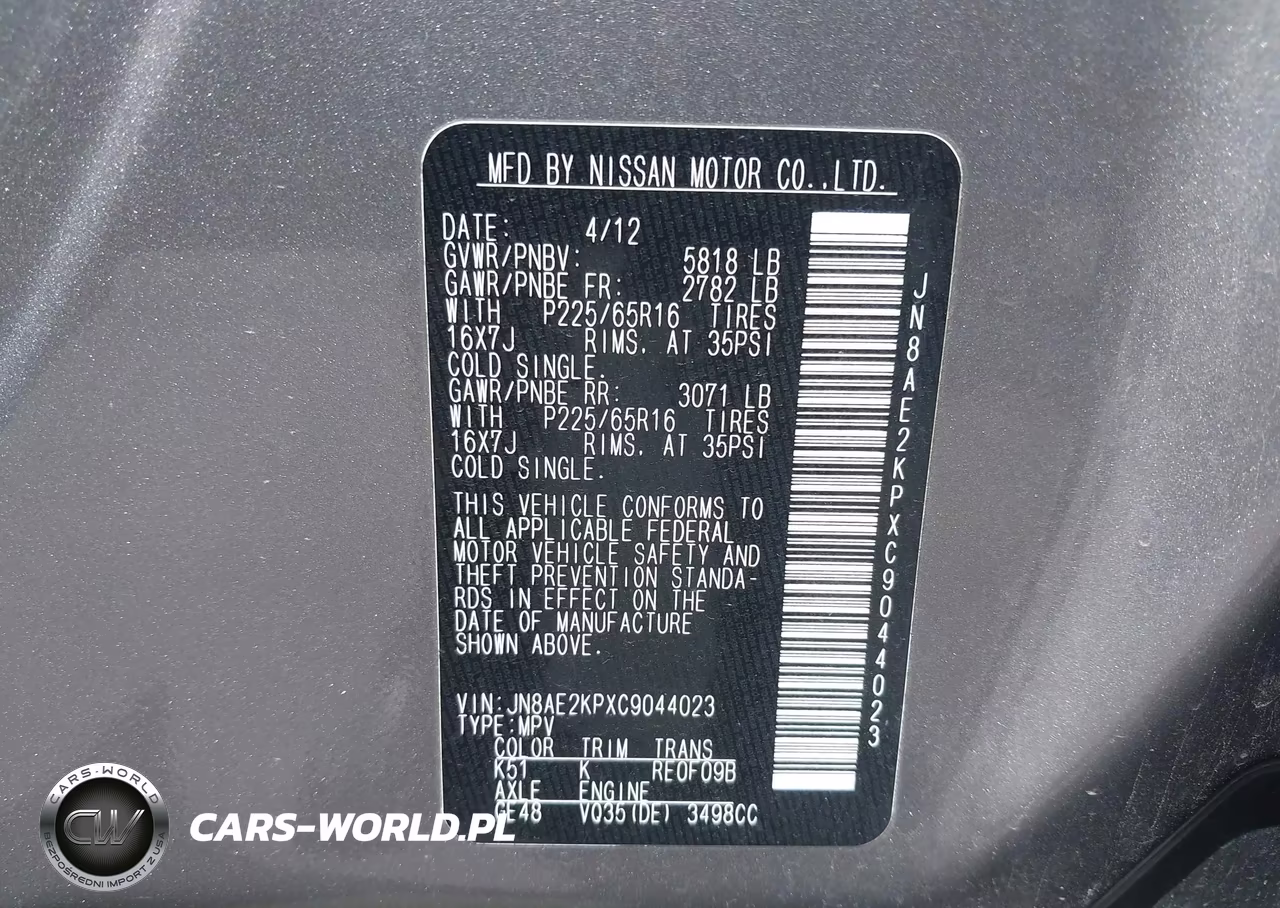2012 Nissan Quest Sv VIN:JN8AE2KPXC9044023 - 9