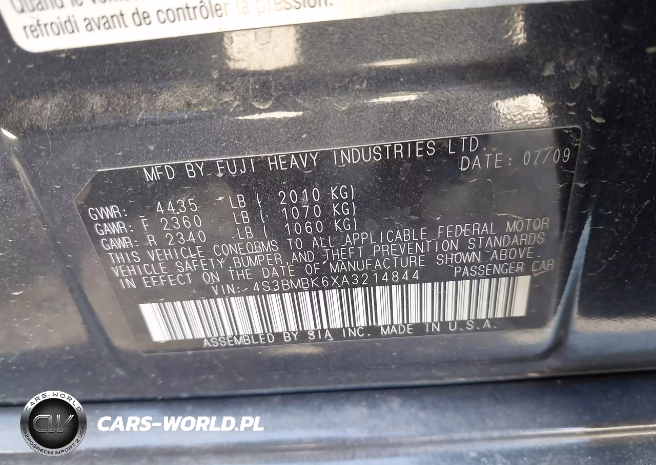 2010 Subaru Legacy 2.5I Limited VIN:4S3BMBK6XA3214844 - 9