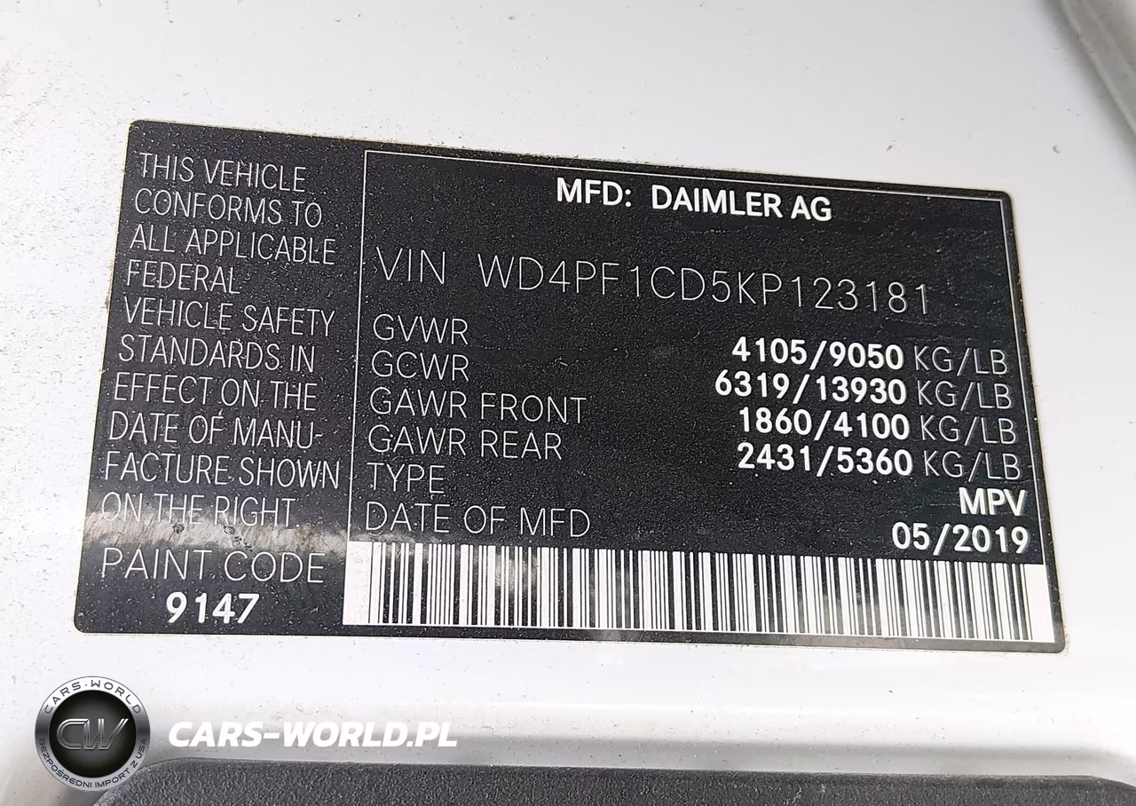 2019 Mercedes-Benz Sprinter 2500 High Roof V6 VIN:WD4PF1CD5KP123181 - 9
