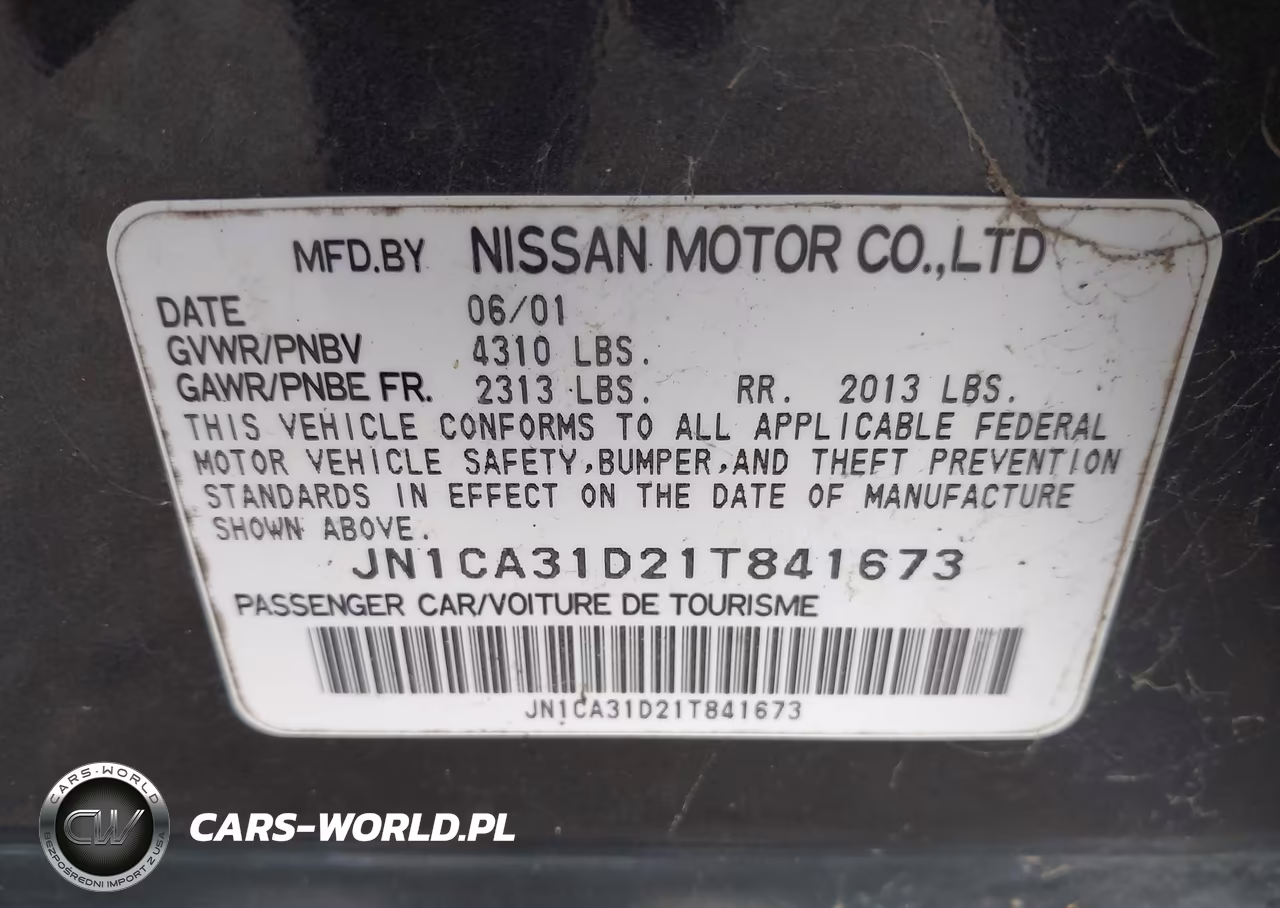 2001 Nissan Maxima Gxe VIN:JN1CA31D21T841673 - 9