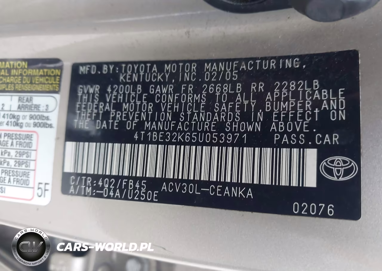 2005 Toyota Camry Le VIN:4T1BE32K65U053971 - 9