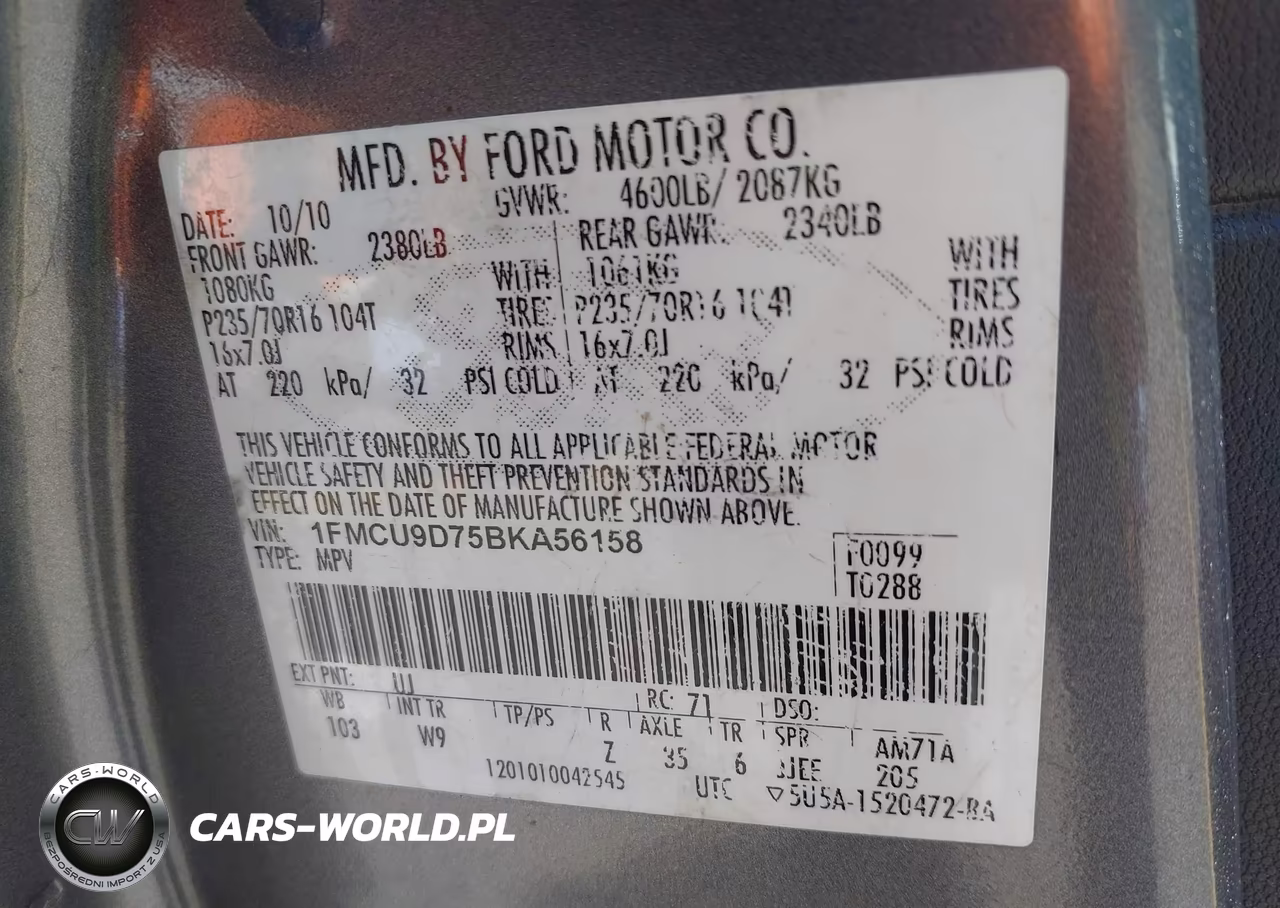 2011 Ford Escape Xlt VIN:1FMCU9D75BKA56158 - 9