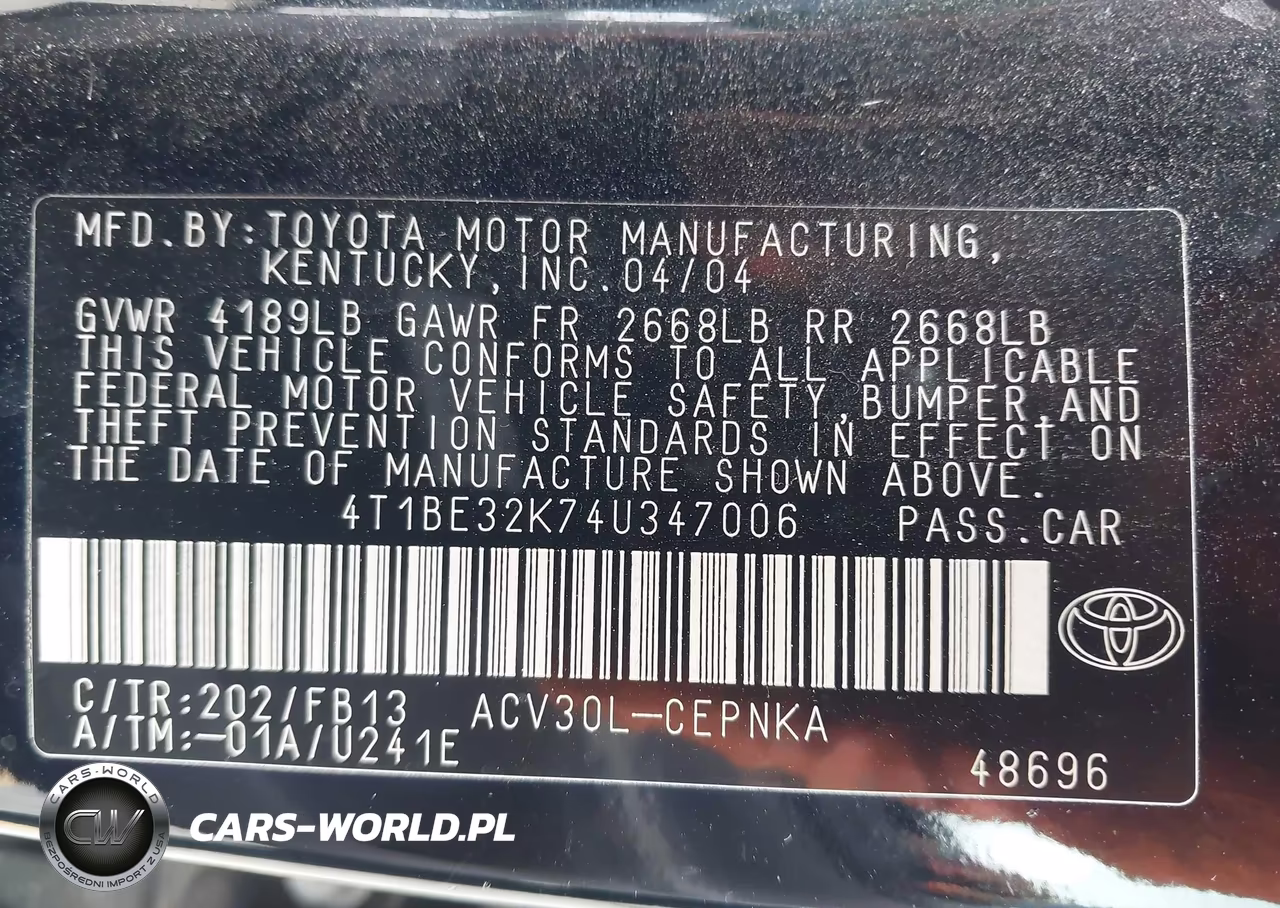 2004 Toyota Camry Le VIN:4T1BE32K74U347006 - 9