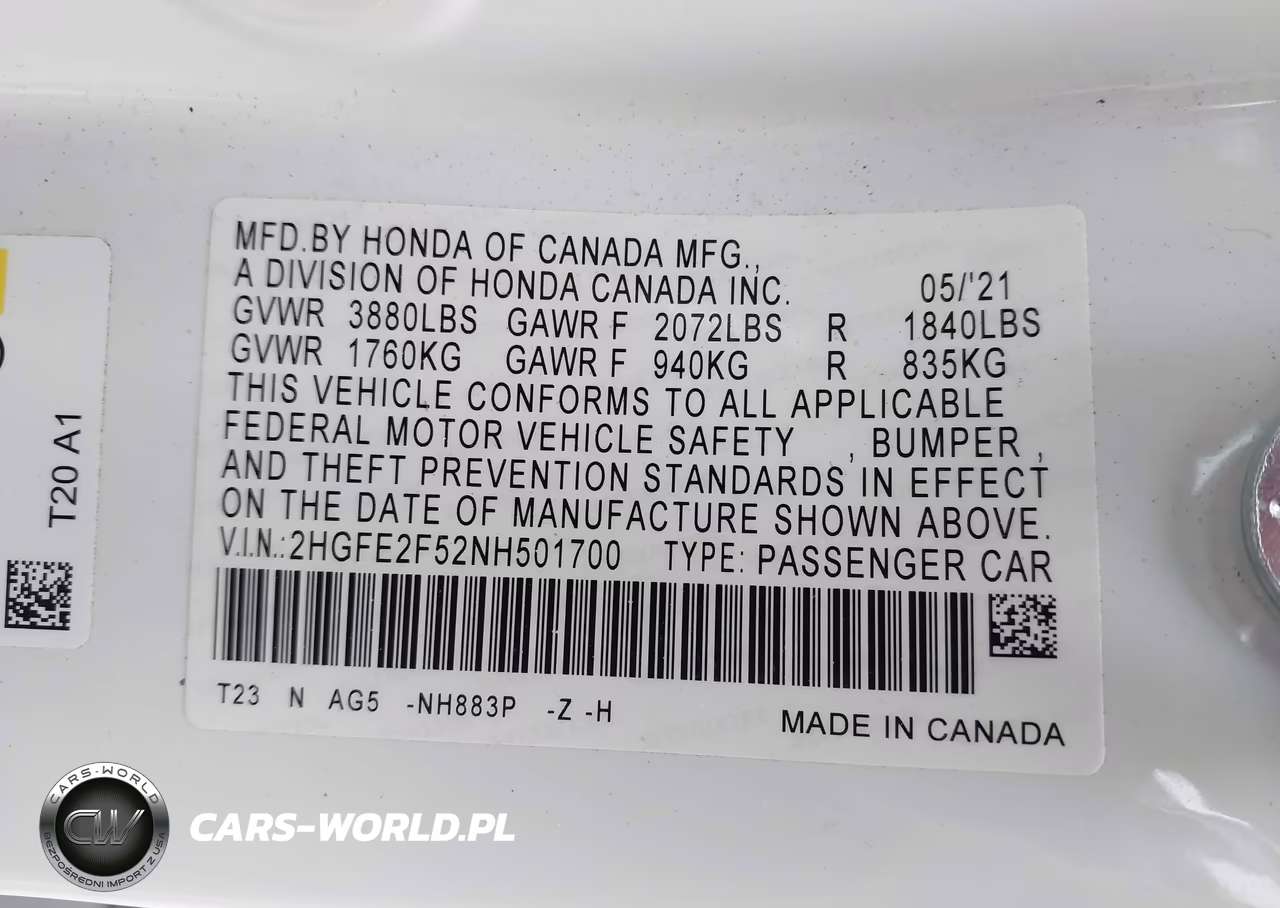 2022 Honda Civic Sport VIN:2HGFE2F52NH501700 - 9