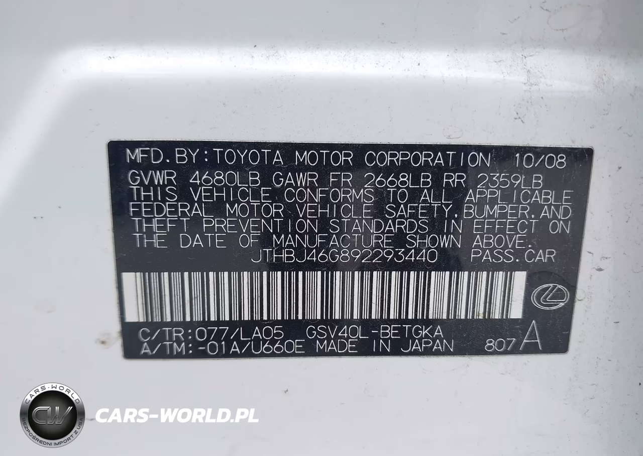 2009 Lexus Es 350 VIN:JTHBJ46G892293440 - 9