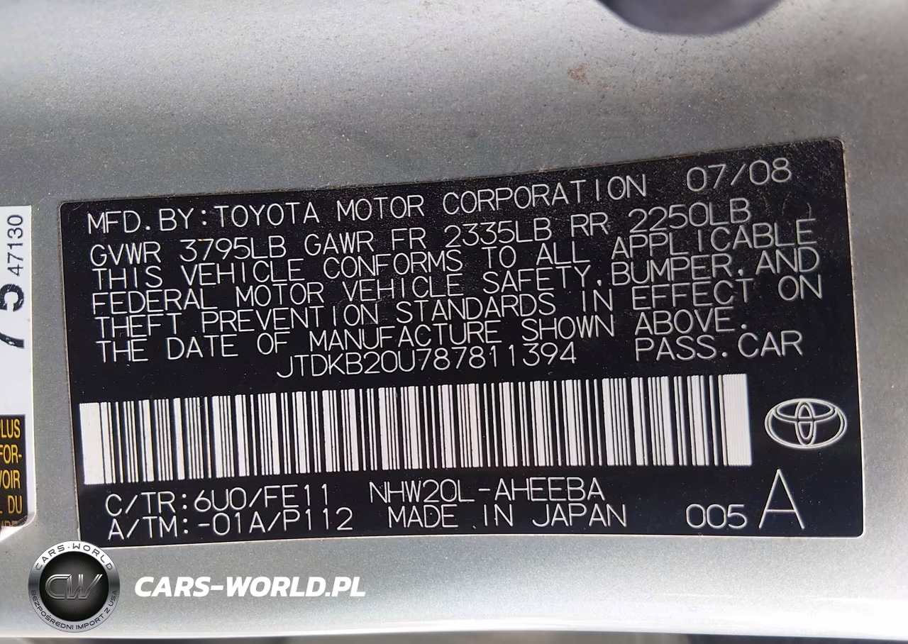 2008 Toyota Prius VIN:JTDKB20U787811394 - 9