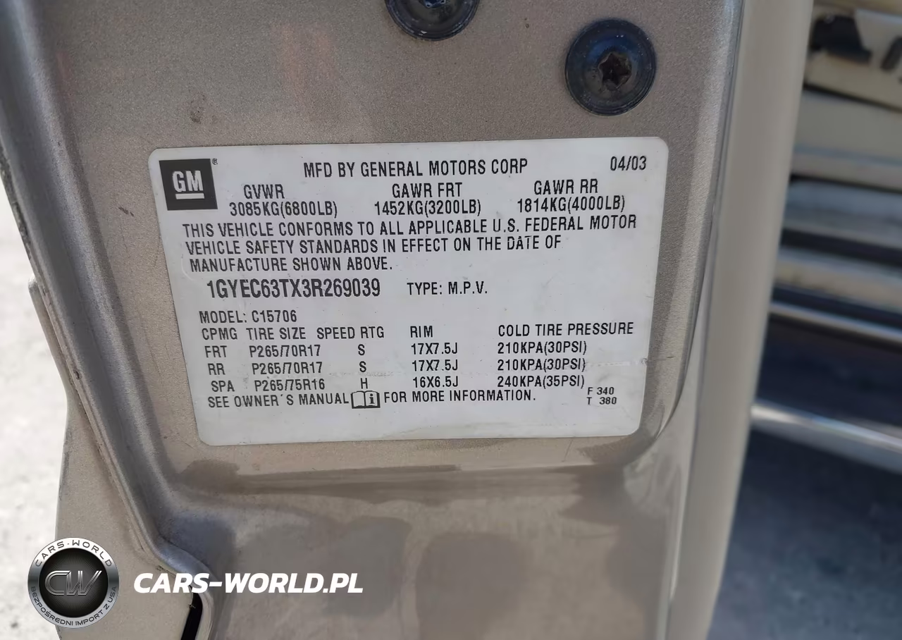 2003 Cadillac Escalade Standard VIN:1GYEC63TX3R269039 - 9