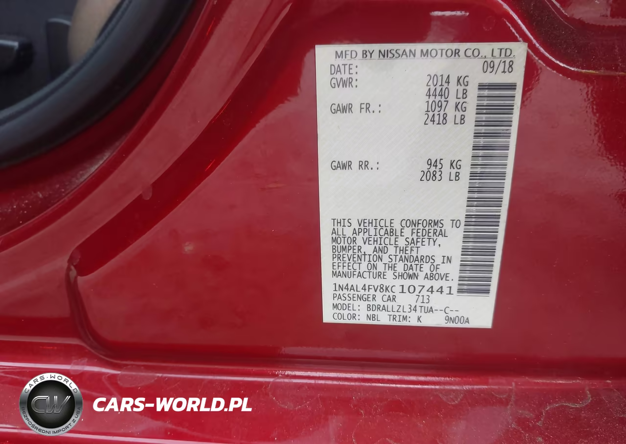 2019 Nissan Altima 2.0 Edition One VIN:1N4AL4FV8KC107441 - 9