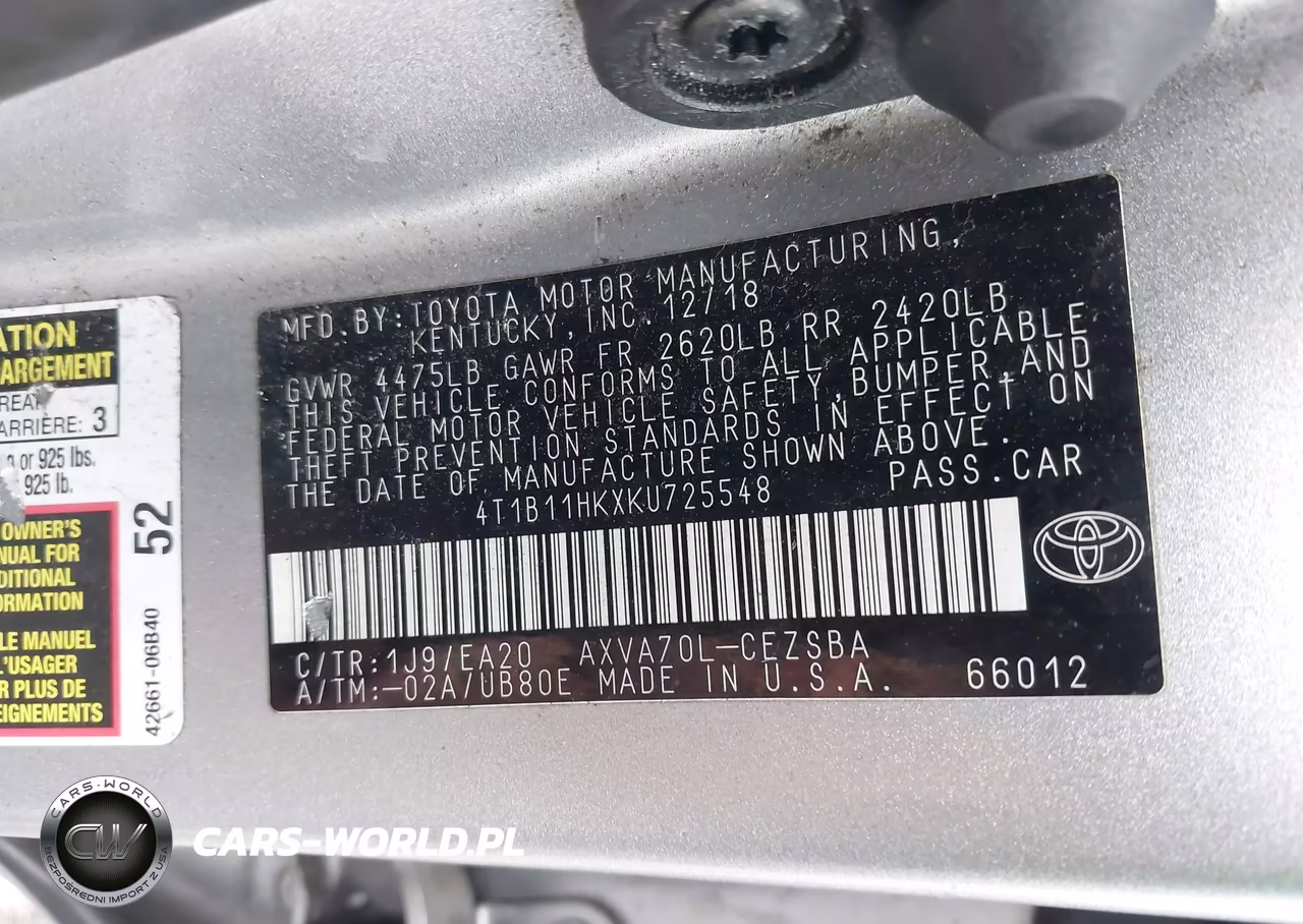 2019 Toyota Camry Se VIN:4T1B11HKXKU725548 - 9